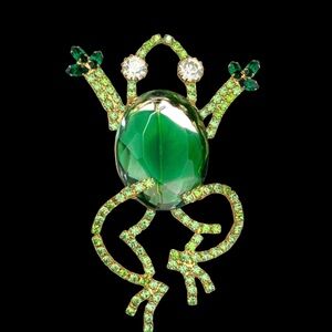 Vintage 1990’s Ivana Trump Green Frog Jewel Belly Rhinestone Brooch Pin